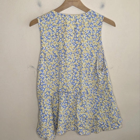 Pleione | Blue & Yellow Floral Twist Front Deep V-neck Tank Blouse Size XL - Picture 7 of 7